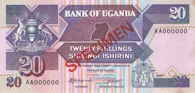 Uganda 20 Shilling 1987 p.29a Specimen XF